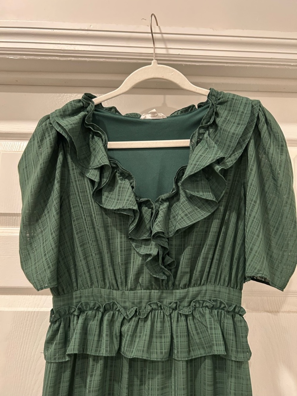 by the River Dark Green Ruffle Tiered Maxi Dress with Puff Sleeves Size Small - Picture 3 of 8
